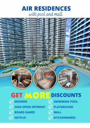Apartment Condo in Air Residences Makati wifi Netflix Disney, pool & mall